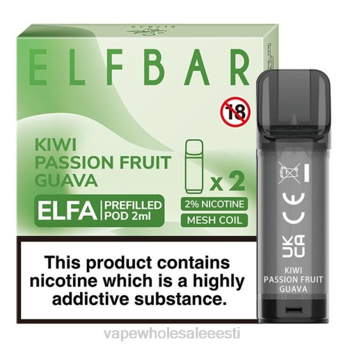 E Sigaretid - kiivi kannatuspuu guajaav 6F8Z326 ELFBAR Elfa eeltäidetud kaun - 2ml - 20mg (2 pakki)