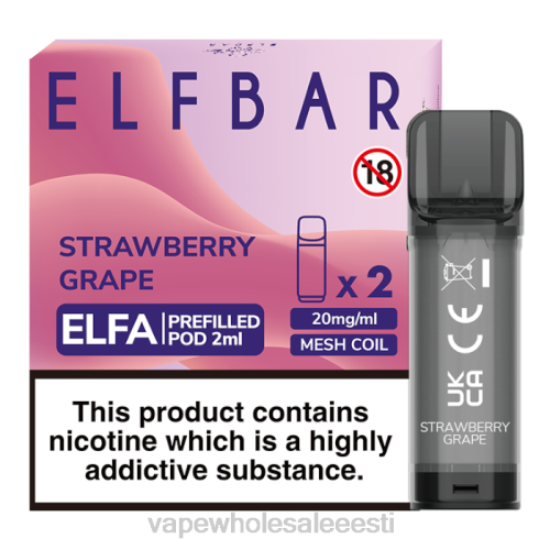 E Sigaretipood - maasika viinamari 6F8Z337 ELFBAR Elfa eeltäidetud kaun - 2ml - 20mg (2 pakki)