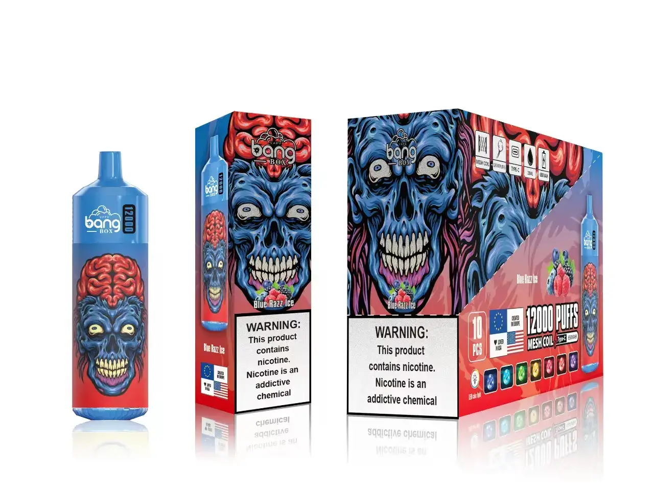 E Sigaretipood - sinine razz jää 6F8Z117 Bang Box 12000 pahvi