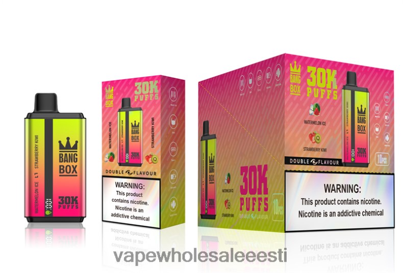 Nikotiinivaba Vape - Bang Box 30 000 pahvi kahekordse maitsega arbuusijää ja maasika kiivi V20DF62