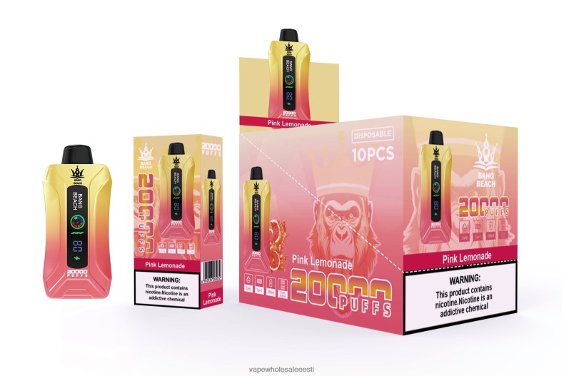 Nikotiinivaba Vape - Bang Beach 20000 pahvi nutiekraaniga vape roosa limonaad V20DF4