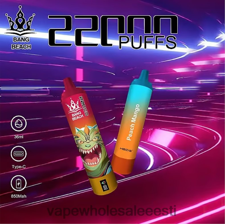 Nikotiinivaba Vape - Bang Beach 22000 pahviga nutikas ekraan virsiku mango V20DF24