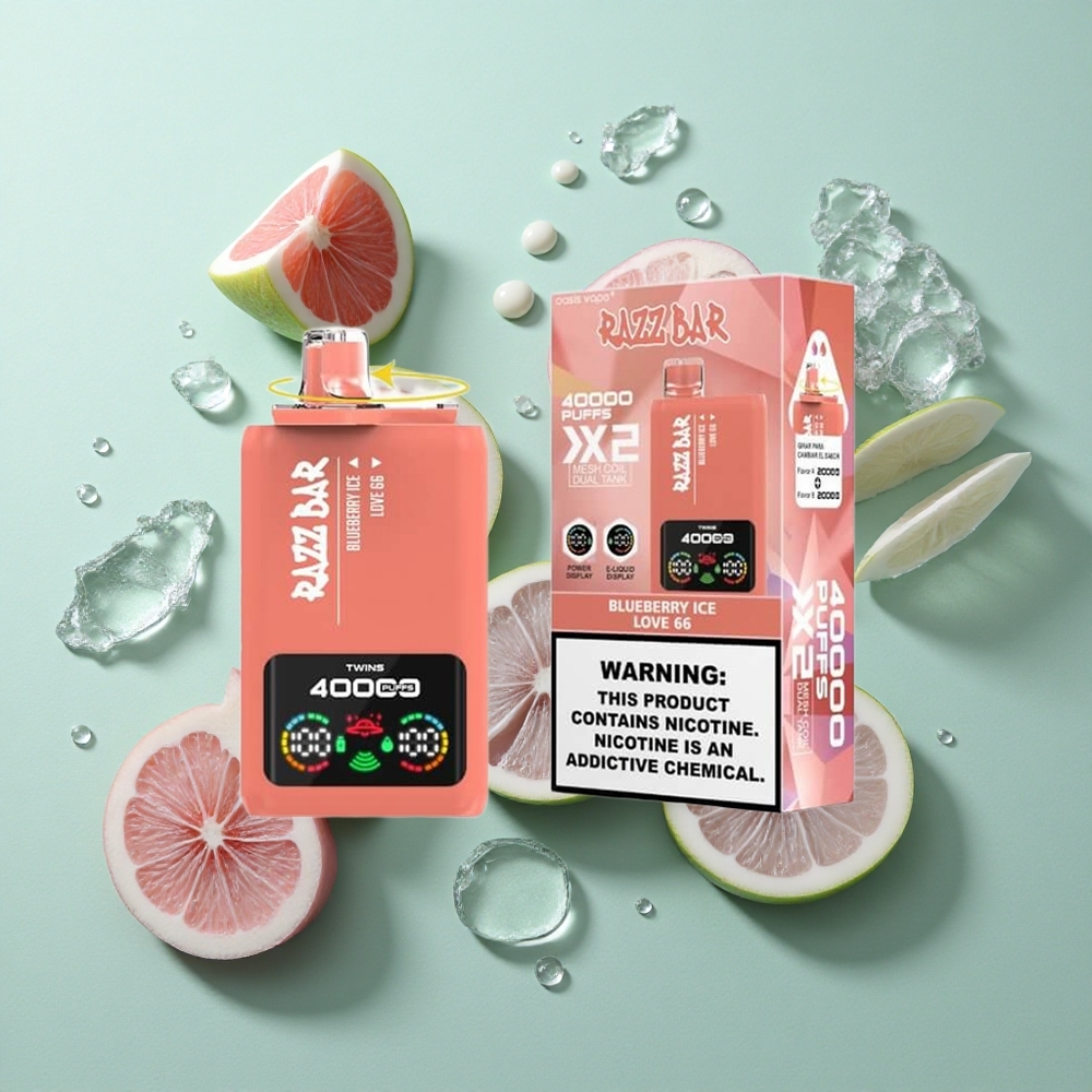 Razz Bar 40000 Puffs Mustikas-Jää_Love 66 1.0 Ohm 2 Mesh Coil 650 Mah Patarei