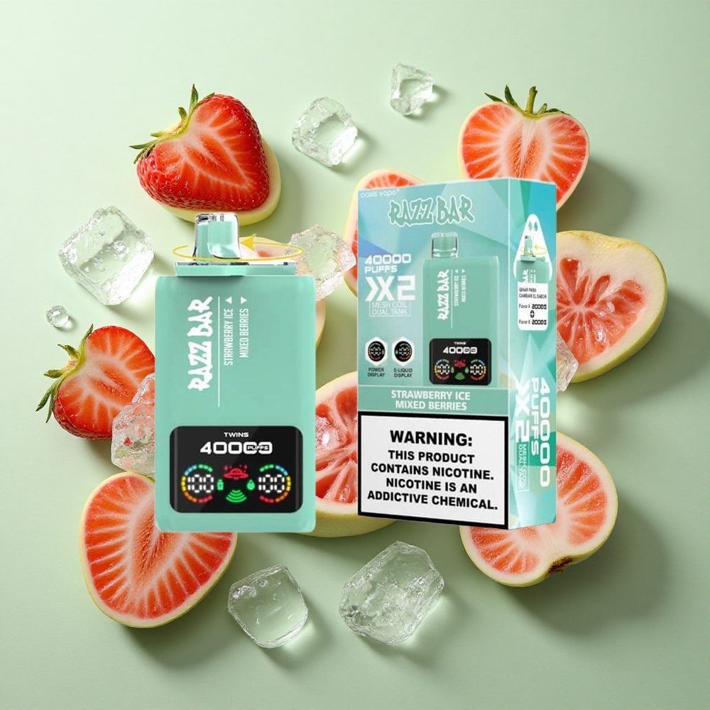 Razz Bar 40000 Puffs Ühekordselt kasutatav vape Maasikajää_Marjade Segu 650 Mah Type-C 1.0Ohm 2 Mesh Coil