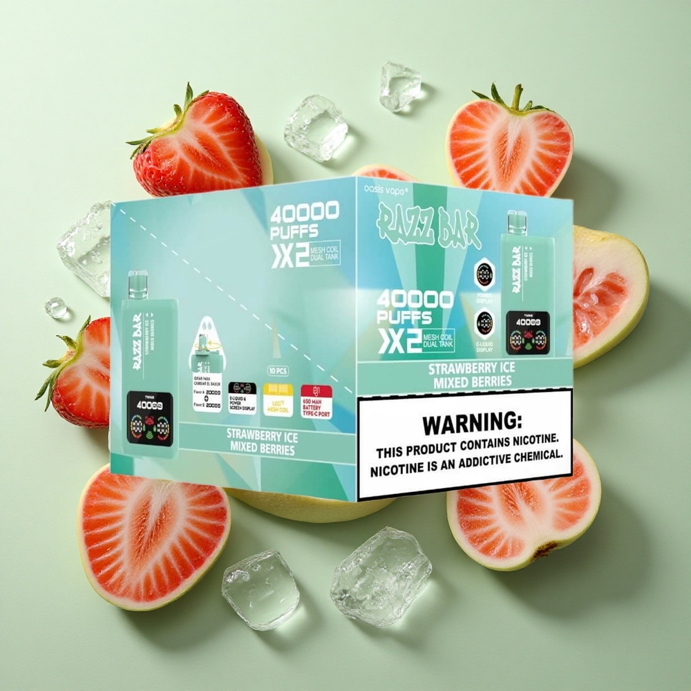 Razz Bar 40000 Puffs Ühekordselt kasutatav vape Maasikajää_Marjade Segu 650 Mah Type-C 1.0Ohm 2 Mesh Coil