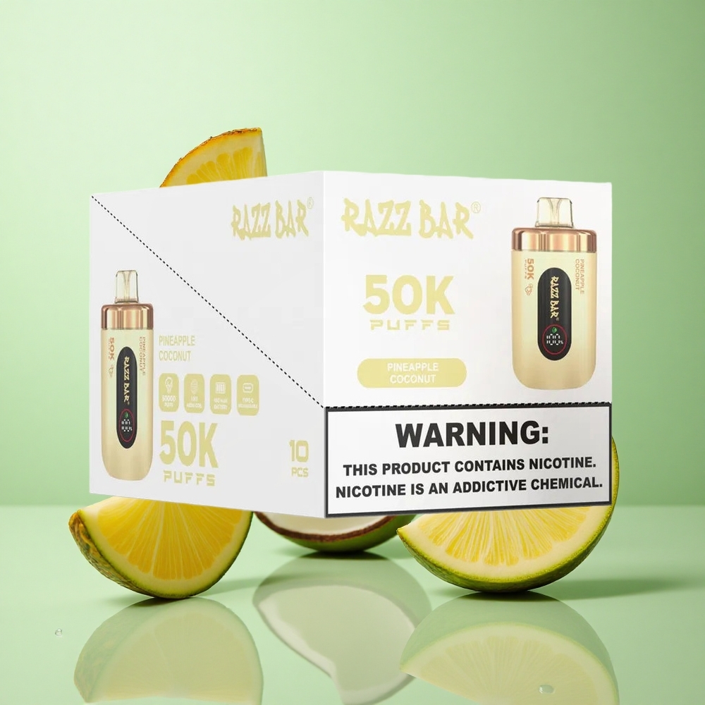 Razz Bar 50K Puffs Ananass-Kookospähkel 1.0 Ohm Mesh Coil Type-C Laadimine