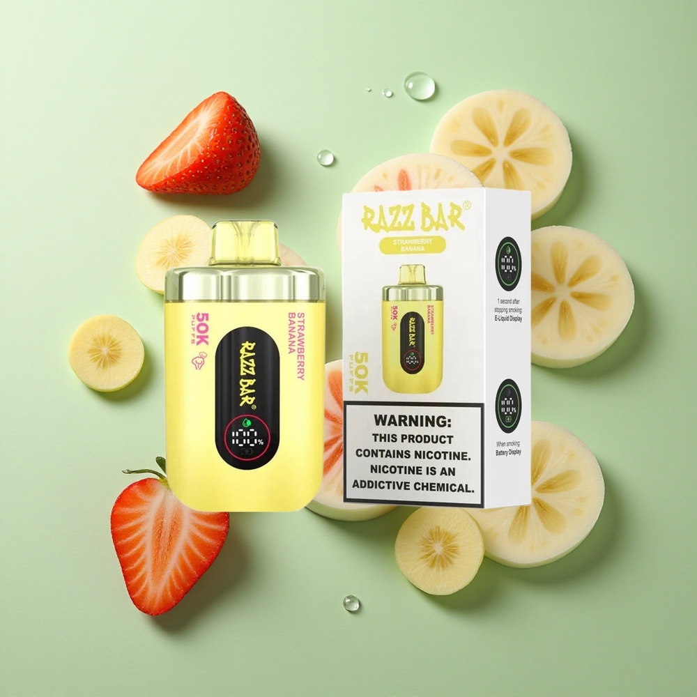 Razz Bar 50K Puffs Maasikas-Banaan 1.0 Ohm Mesh Coil Type-C Laadimine