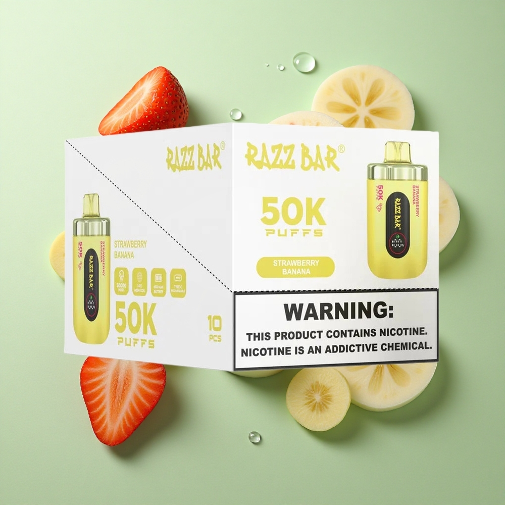 Razz Bar 50K Puffs Maasikas-Banaan 1.0 Ohm Mesh Coil Type-C Laadimine