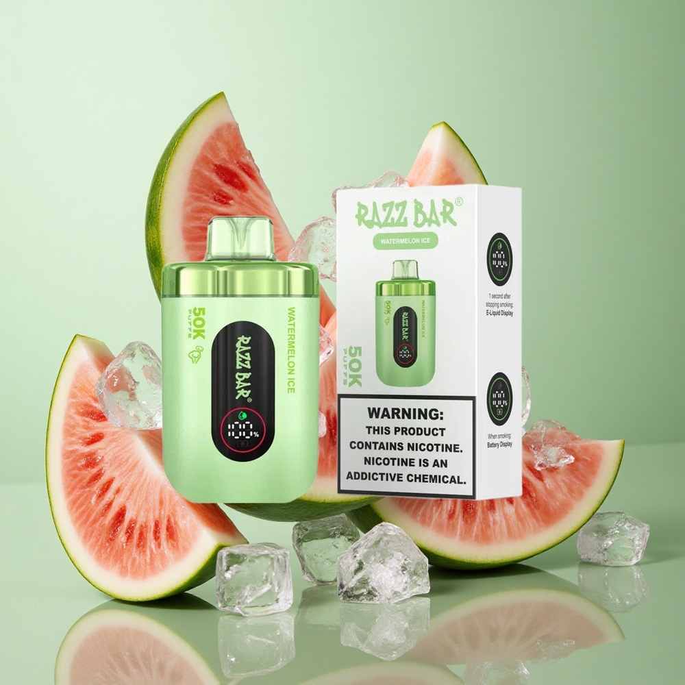 Razz Bar 50K Puffs Vesimelonijää 1.0 Ohm Mesh Mähis 650 Mah Akuga