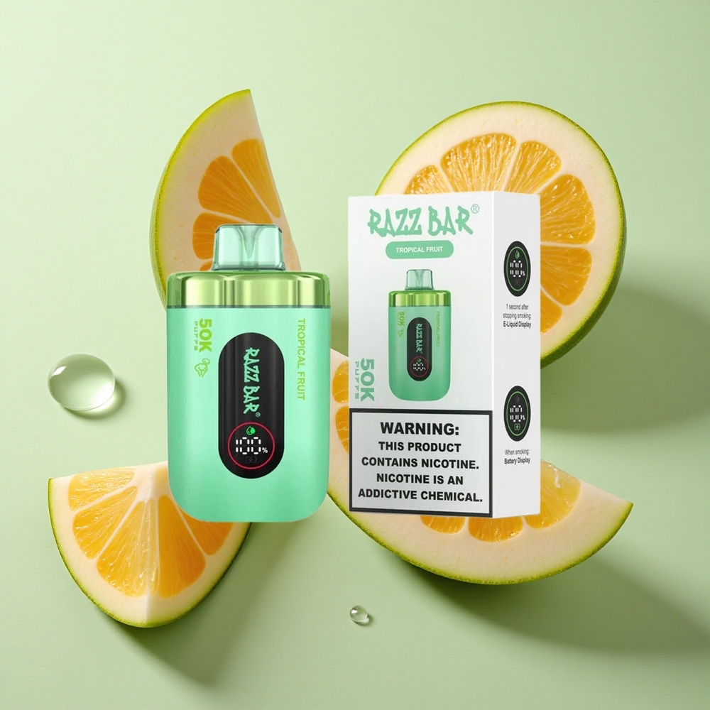 Razz Bar 50K Puffs Ühekordselt kasutatav vape Troopiline Puuvili 1.0 Ohm Mesh Coil 650 Mah Patarei